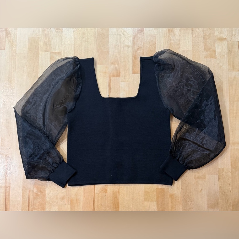 House of Harlow 1960 Black Puff Sleeve Top